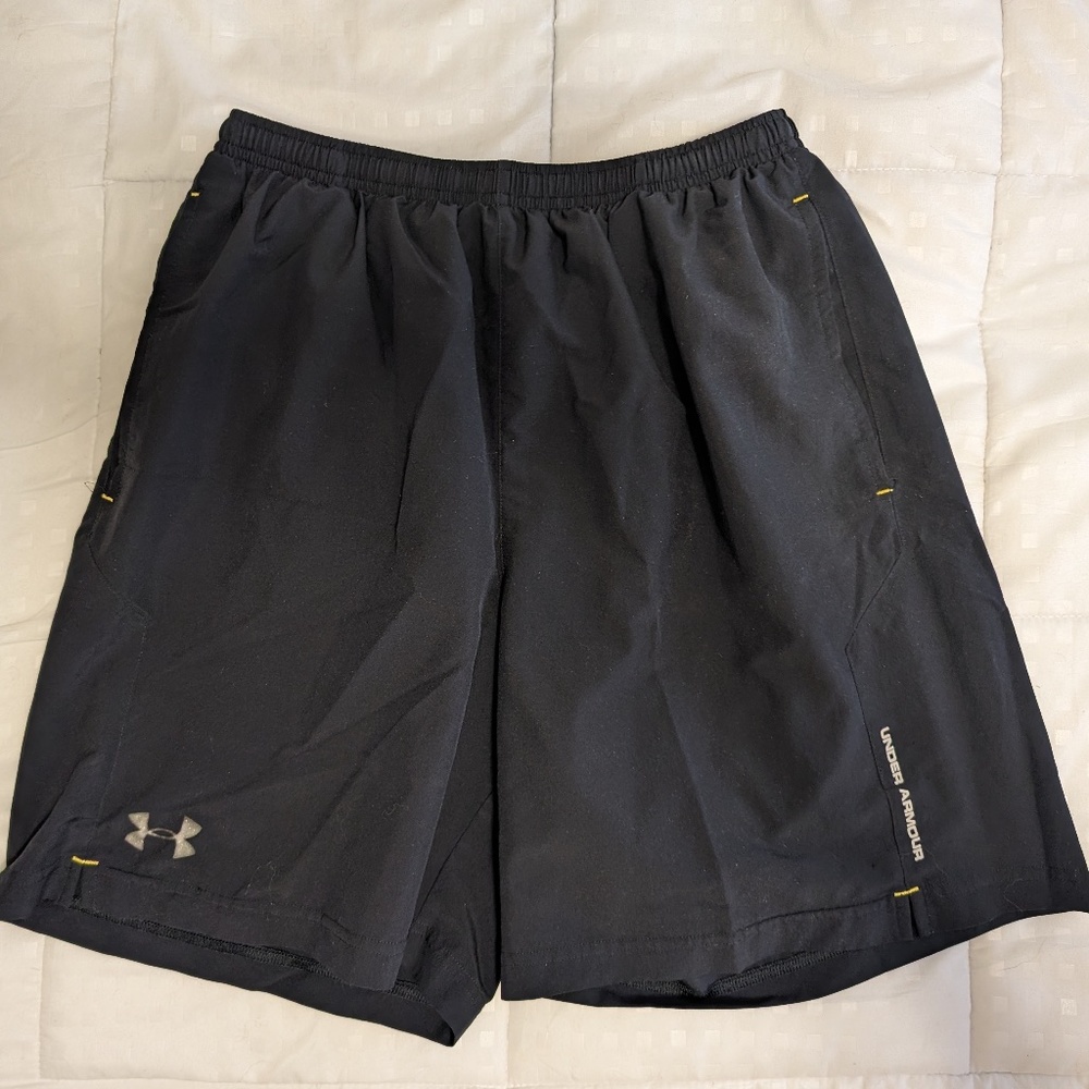 Under Armor running shorts with mesh liner, black